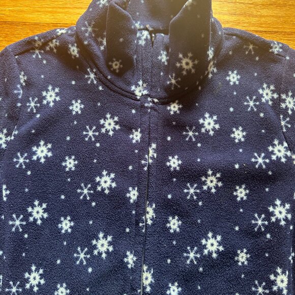 UNIQLO Blue w White Snowflakes Fleece Zip Front Jacket - Medium - Picture 2 of 3